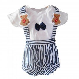 Premium Dungaree with Short Sleeves T-Shirt Bow Style