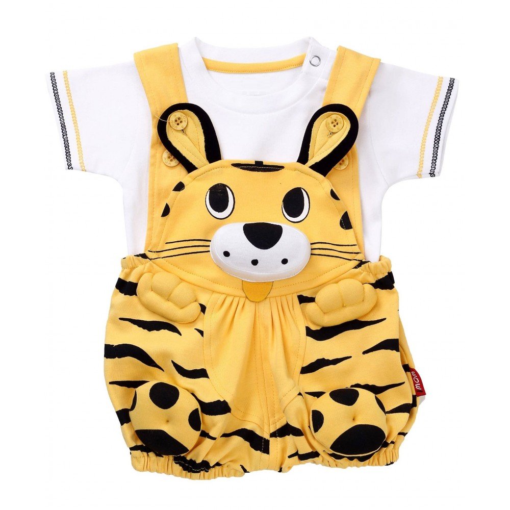 NammaBaby Premium Dungaree with Short Sleeves T-Shirt Tiger Print