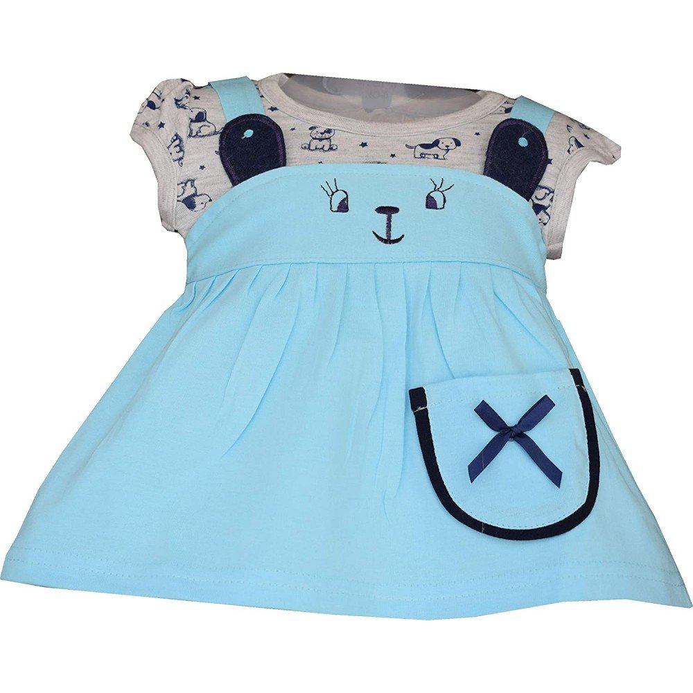 Premium Baby Girls Short Sleeves Frock Dress with Panty, Dungaree Style Frock with Print, Round Neck Frock, Comfy & Chic, Pack of 1, 100% Cotton Frock