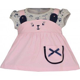 Premium Baby Girls Short Sleeves Frock Dress with Panty, Dungaree Style Frock with Print, Round Neck Frock, Comfy & Chic, Pack of 1, 100% Cotton Frock