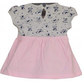 Premium Baby Girls Short Sleeves Frock Dress with Panty, Dungaree Style Frock with Print, Round Neck Frock, Comfy & Chic, Pack of 1, 100% Cotton Frock