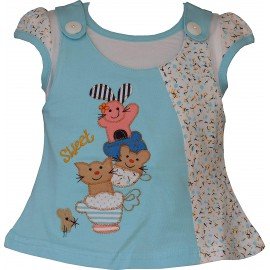 Premium Baby Girls Short Sleeves Frock Dress with Panty, Dungaree Style Frock with Print, 