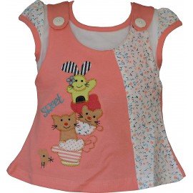 Premium Baby Girls Short Sleeves Frock Dress with Panty, Dungaree Style Frock with Print, 
