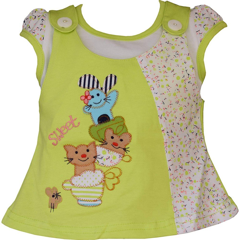 Premium Baby Girls Short Sleeves Frock Dress with Panty, Dungaree Style Frock with Print, 
