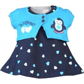Premium Baby Girls Short Sleeves Frock Dress with Panty, Dungaree Style Frock with Print, 