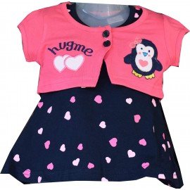 Premium Baby Girls Short Sleeves Frock Dress with Panty, Dungaree Style Frock with Print, 