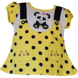 Premium Baby Girls Short Sleeves Frock Dress with Panty, Dungaree Style Frock with Print, 