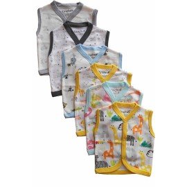 Cotton Front Open Sleeveless Jhabla Tshirt - Multi Print