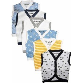 Cotton Front Open Sleeveless Jhabla Tshirt - Multi Print