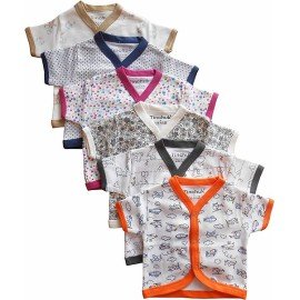 Cotton Front Open Half Sleeves Jhabla Tshirt - Multi Print 