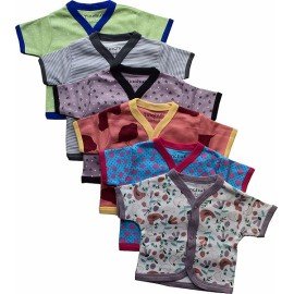 Cotton Front Open Half Sleeves Jhabla Tshirt - Multi Print 