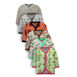 Cotton Front Open Full Sleeves Jhabla Tshirt - Multi Print