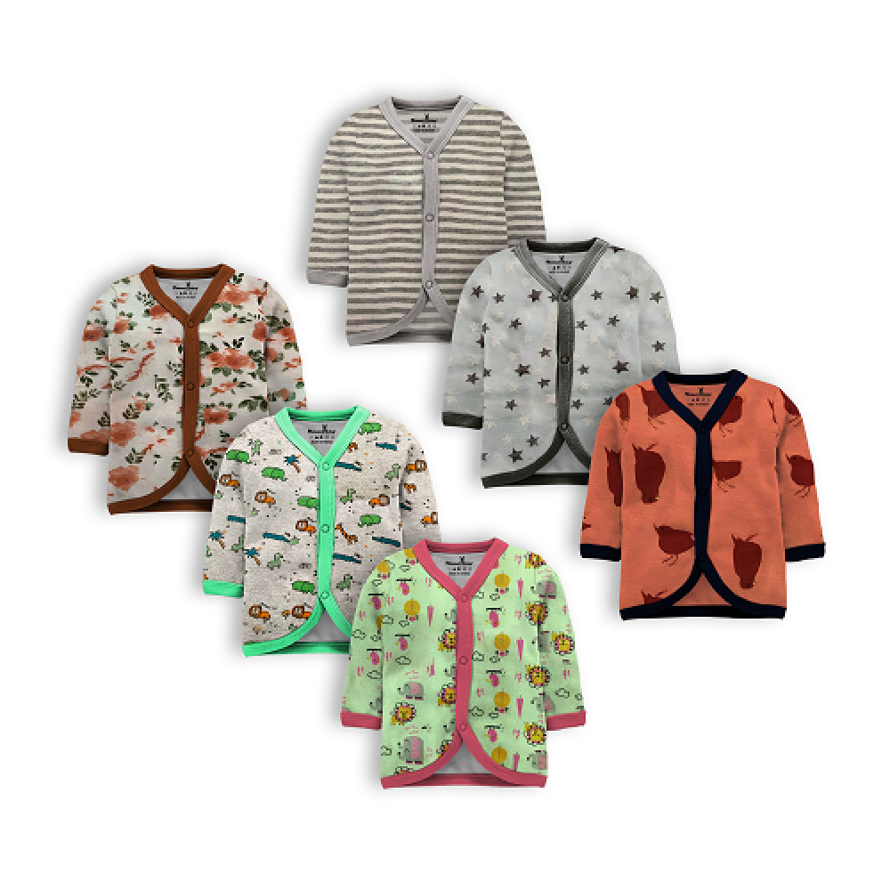 Cotton Front Open Full Sleeves Jhabla Tshirt - Multi Print