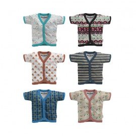 Cotton Front Open Half Sleeves Jhabla Tshirt - Multi Print 