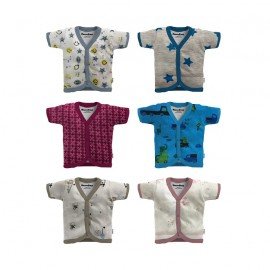 Cotton Front Open Half Sleeves Jhabla Tshirt - Multi Print 