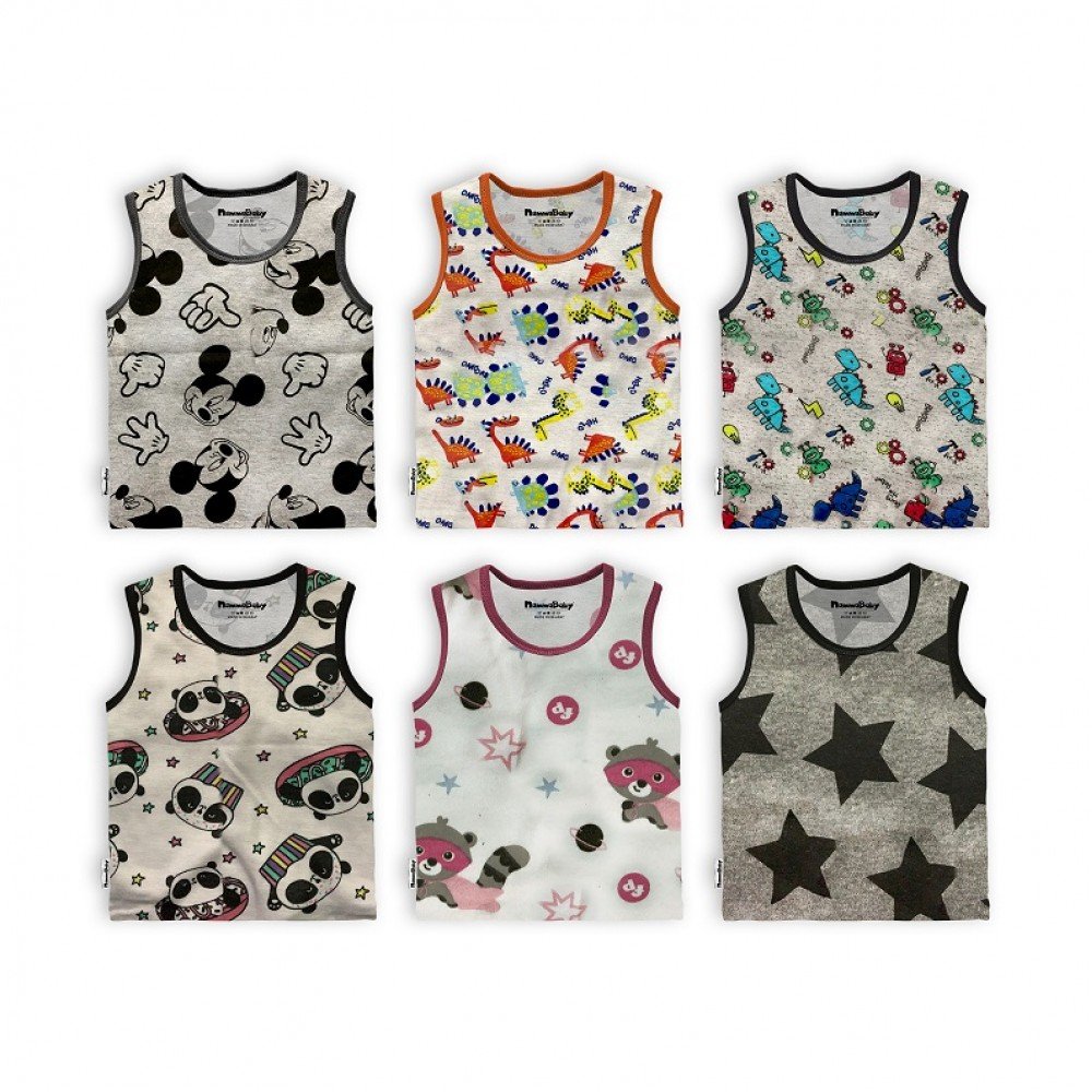 Hosiery Cotton Sleeveless Tshirt - Multi Print