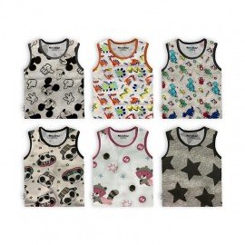 Hosiery Cotton Sleeveless Tshirt - Multi Print