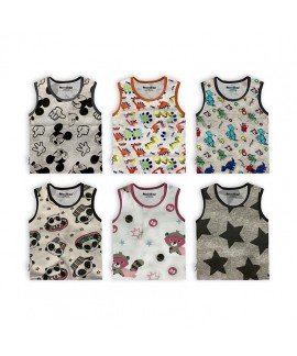 Hosiery Cotton Sleeveless Tshirt - Multi Print