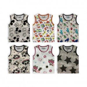 Hosiery Cotton Sleeveless Tshirt - Multi Print