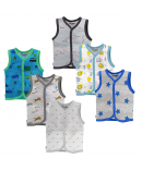 Cotton Front Open Sleeveless Jhabla Tshirt - Multi Print