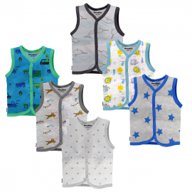 Cotton Front Open Sleeveless Jhabla Tshirt - Multi Print