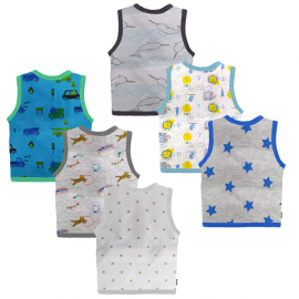 Cotton Front Open Sleeveless Jhabla Tshirt - Multi Print