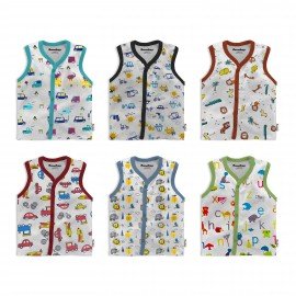 Cotton Front Open Sleeveless Jhabla Tshirt White Base Designs