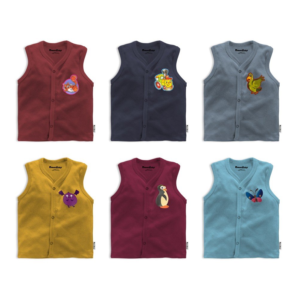 Cotton Front Open Sleeveless Jhabla Tshirt Plain Color with Chest Sticker  Designs