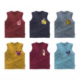 Cotton Front Open Sleeveless Jhabla Tshirt Plain Color with Chest Sticker  Designs